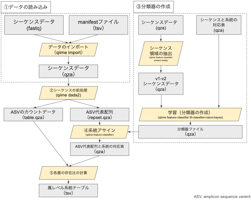 Qiime2の解析フローチャート